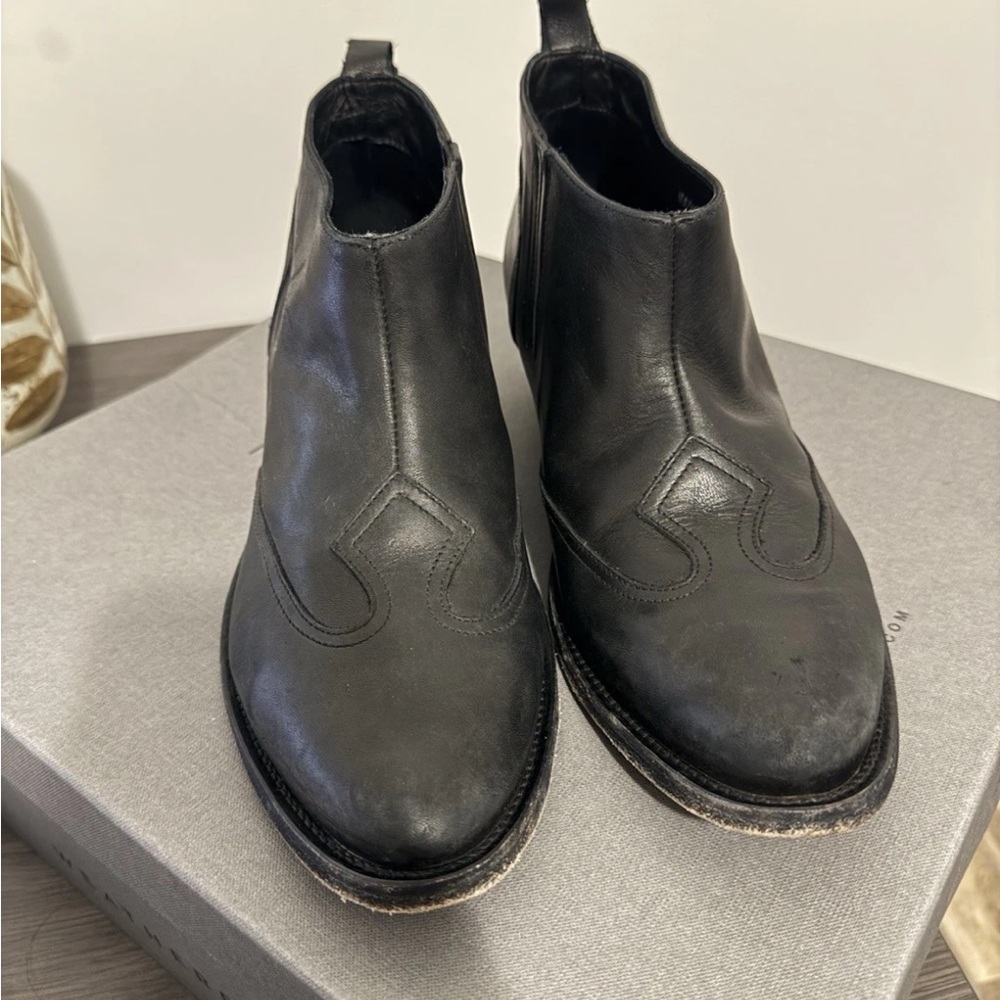Golden Goose Black Leather Western Boots EUC Vintage Booties Women Size 41 US 10